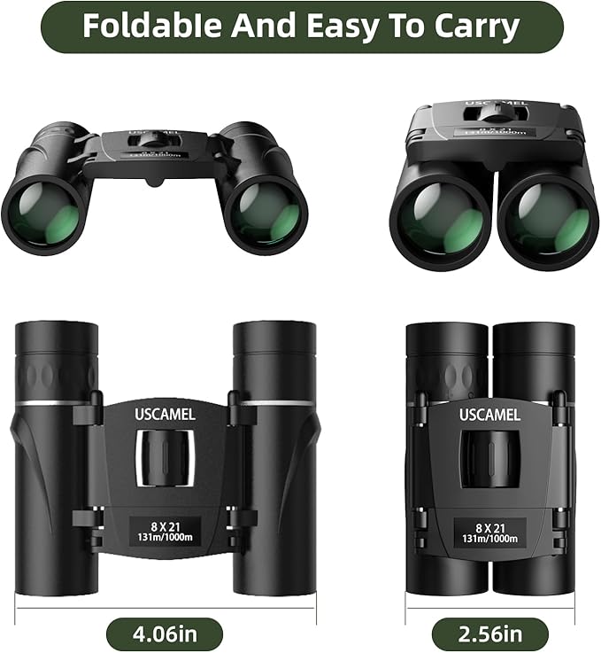 USCAMEL Binoculars for Adults and Kids 8×21 High Powered Compact Binoculars BAK4 Prism Easy Focus - for Bird Watching, Outdoor Use, Hunting, Travel (Black)