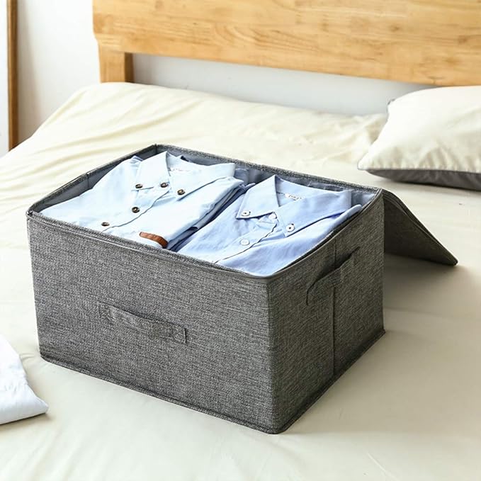 ANMINY Storage Bins with Zipper Lids 51.9 Qt Lidded Fabric Storage Boxes Baskets Cubes with Handles Collapsible Washable Cotton Linen Closet Shelf Clothes Organizer - Gray, Extra Large