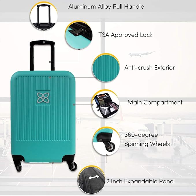 Sherpani Meridian, 22 Inch Carry On Luggage Airline Approved, Rolling Hardside Suitcase 22x14x9, Travel Luggage for Women, Expandable Suitcase, Travel Gift (Caribe)