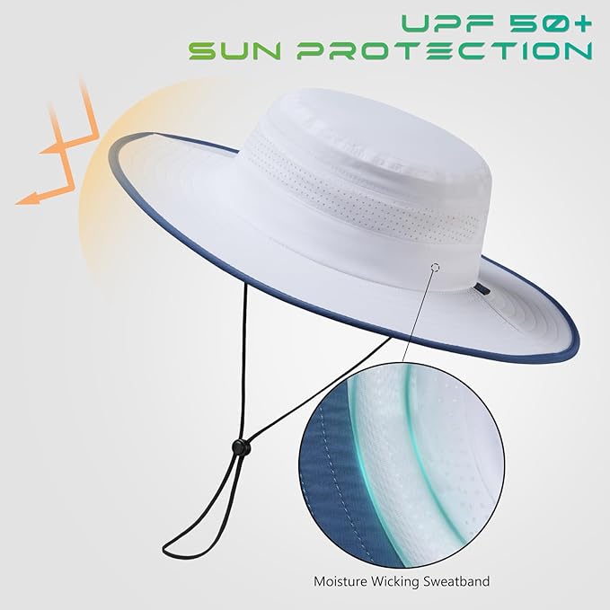 UPF 50+ Foldable Brim Water-Resistant Sun Bucket Hat with Laser Perforated Mesh Adjustable for Men Women Outdoor