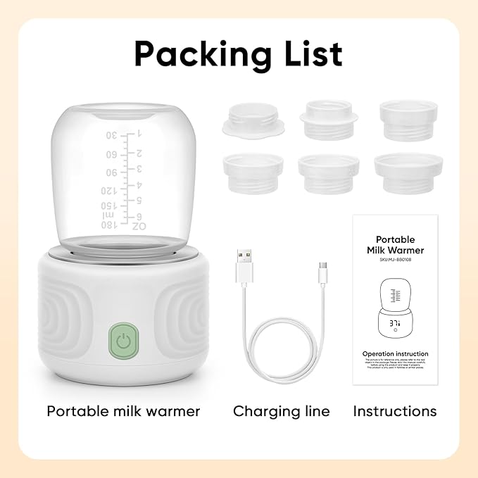 Baby Bottle Warmer, Maypott Portable 3 Minutes Fast Milk Warmer for Travel with 4 Selectable Temperature & Burn Protection, Leak-Proof & Safe Rechargeable Bottle Warmer for Breastmilk, Formula, Water