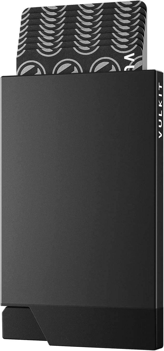 VULKIT Pop up Card Holder Minimalist Credit Card Holder RFID Blocking Slim Metal Card Case for Men or Women(Black)