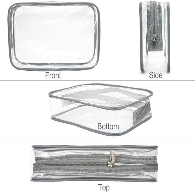APREUTY Clear Makeup Bags, TSA Approved 6Pcs Cosmetic Makeup Bags Set Clear PVC with Zipper Handle Portable Travel Luggage Pouch Airport Airline Bags Bathroom (Gray)