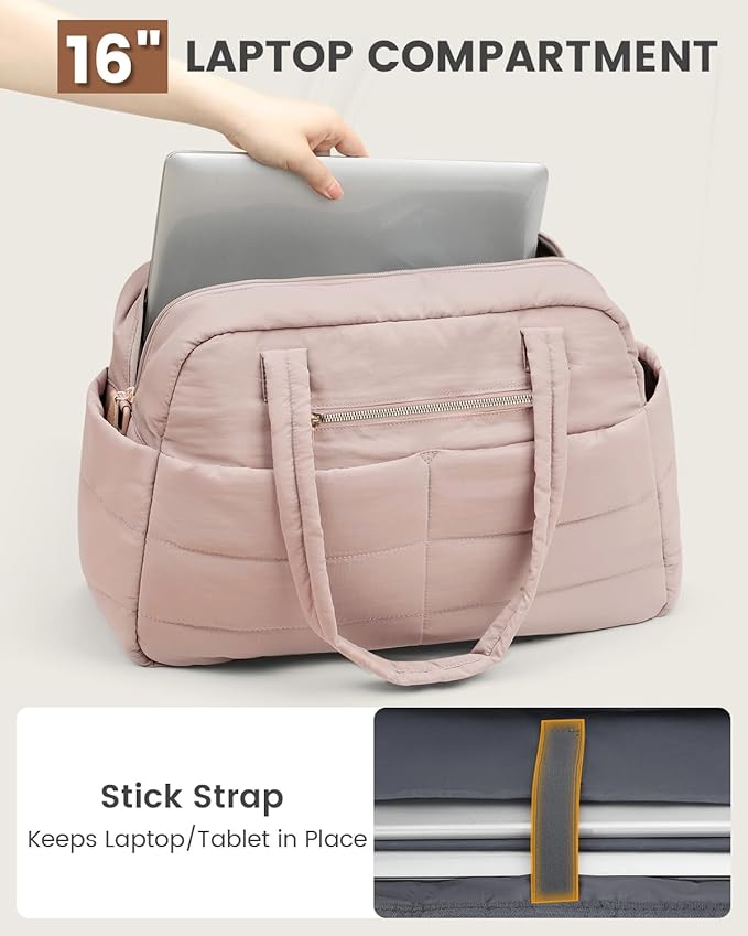 Travel Duffle Bag,Puffer Carry On Duffel Bag with Laptop Compartment Waterproof Overnight Weekender Bags for Women Large Hospital Tote Bags for Labor and Delivery(Large,Pink)