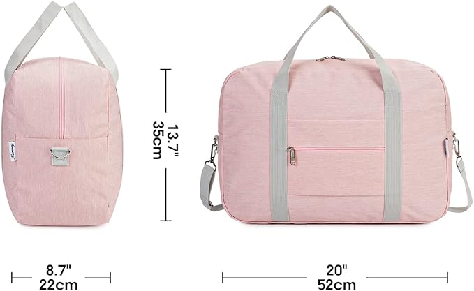 For United Airlines Foldable Carry on Bag 22x14x9 Travel Duffel Bag Packable luggage Duffle for Women and Men 40L (Pink (With Shoulder Strap))