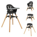 HONEY JOY Baby High Chair, 6 In 1 Convertible Wooden Highchair for Babies and Toddlers/Toddler Chair/Bar Stool, Removable Double Tray & Reversible Footrest, Safety Harness for Infant Boys Girls(Black)