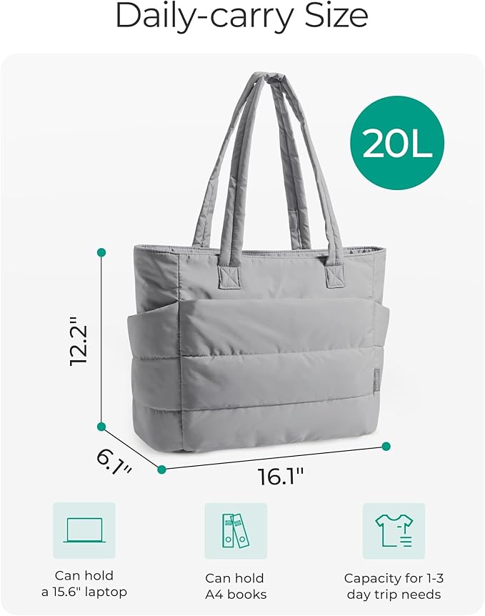 BAGSMART Tote Bag for Women, Lightweight Puffy Tote Bag with Compartments Shoulder Bag Handbag for Travel, Work, Gym,