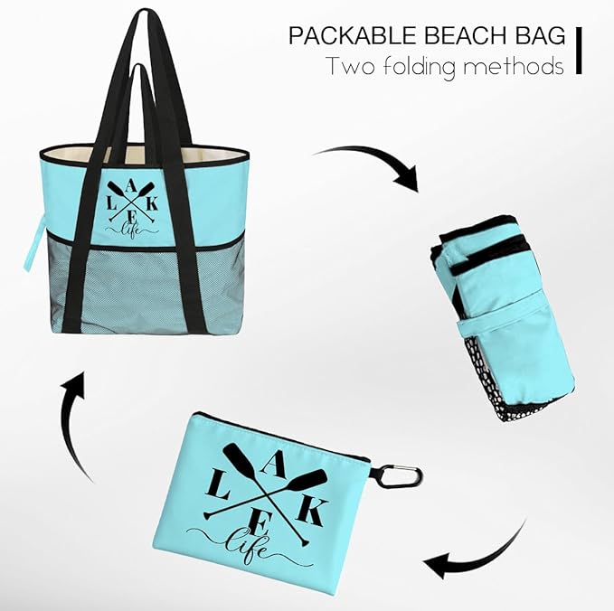 Sandproof Beach Bag with Zipper - 8-Pocket Waterproof Tote for Women & Family | Foldable Travel Swim Bag (Gift-Ready)