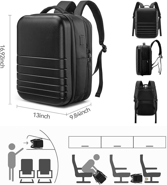 SOKOK Carry On Travel Backpack Waterproof Business Backpack Expandable with Laptop Compartment and Charging, Hardshell Computer Backpack for Men and Women, Black