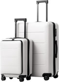 Coolife Luggage Suitcase Piece Set Carry On ABS+PC Spinner with pocket Compartment(White, 2-piece Set)