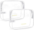 BAGSMART Clear Toiletry Bag, 2 Packs TSA Approved Water Resistant Quart Size Travel Organizer, Airport Airline Travel Essential Carry On Makeup Cosmetic Bags for Women, White