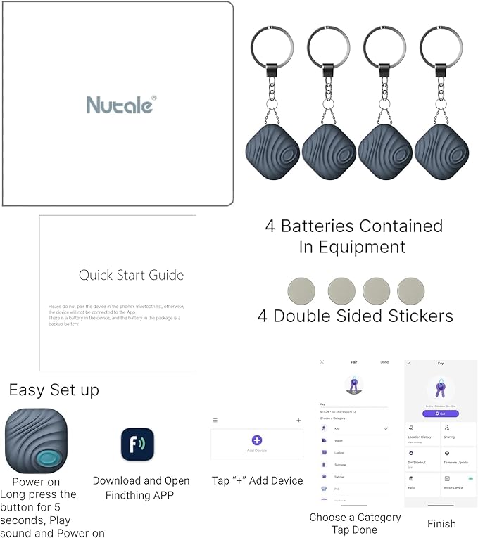 Findhting Key Finder Tag - Bluetooth Tracker Item Locator with Key Chain - Both iOS and Android Compatible for Keys Pet Wallets or Backpacks and Tablets (Blue)