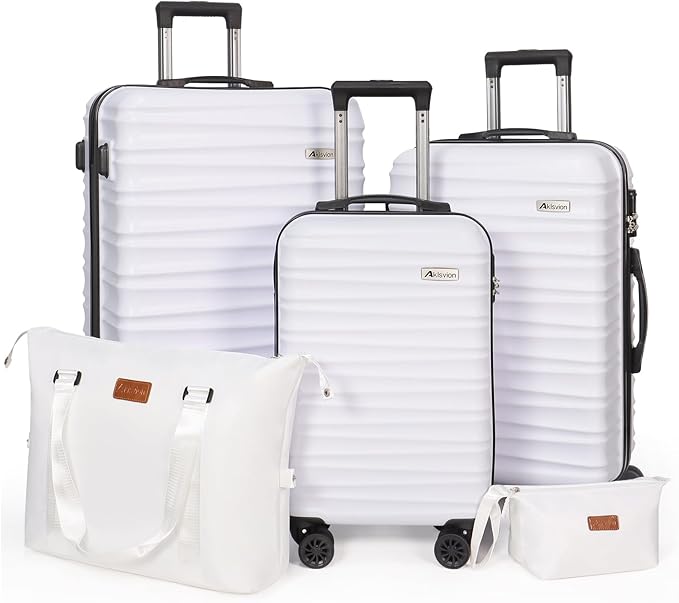 Luggage Set 3 Pieces (20/24/28) -Suitcase Set - Carry on Luggage with Wheels - Check-in Luggage - PC + ABS Durable Suitcase Rotating Silent Wheels Hardside Luggage with Spinner Wheels,5pcs (White)
