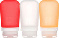 humangear GoToob+ 3-Pack (Medium) | Refillable Silicone Travel Bottle | Locking Lid | Food-Safe Material, Clear/Red/Orange, Medium (2.5 fl.oz.; 74ml)