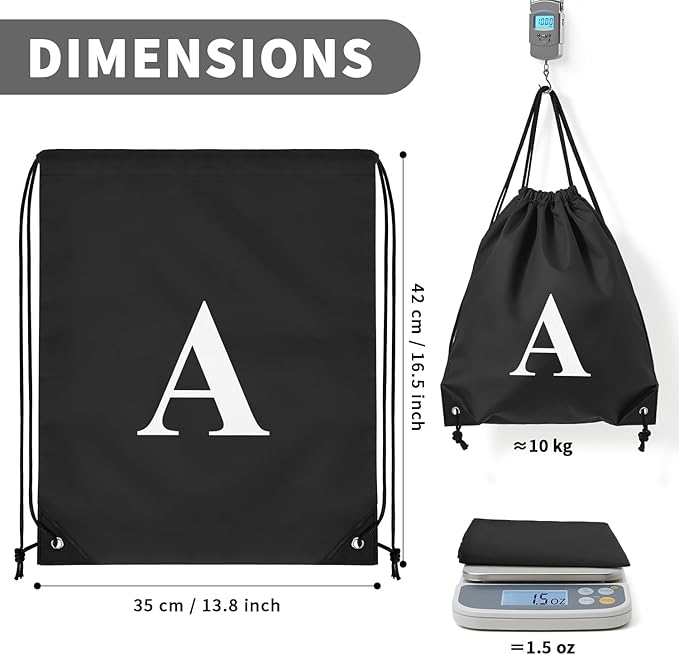 ZOMFELT 6Pcs Drawstring Backpack Drawstring Gym Bags, Foldable Draw String Backpack with Multiple Colors and Letters, Lightweight Polyester Cinch Bag for Gift, Beach, Sports, Travel, Swim (Letter A)