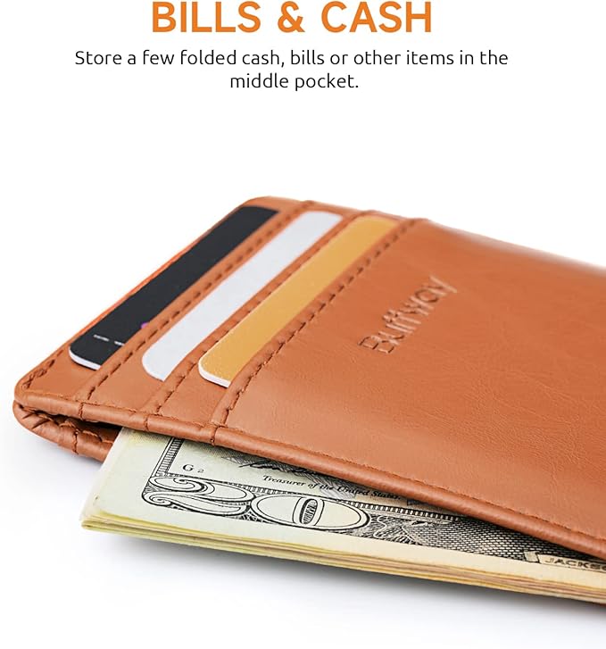 Buffway Mens Slim Wallet, Minimalist Thin Front Pocket Leather Credit Card Holder with RFID Blocking for Work Travel