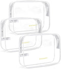 BAGSMART Clear Toiletry Bag, 3 Packs TSA Approved Water Resistant Quart Size Travel Organizer, Airport Airline Travel Essential Carry On Makeup Cosmetic Bags for Women, White