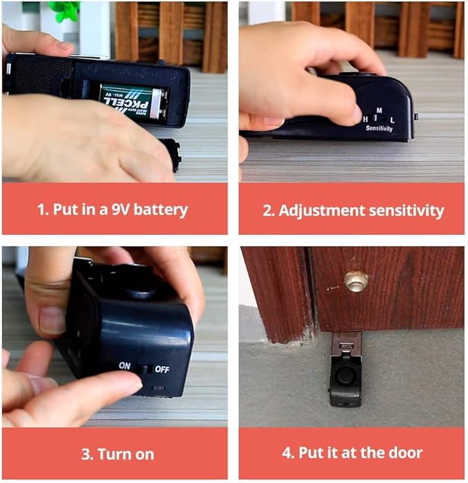 TOWODE Door Stop Alarm with 120DB Siren Door Stop for Home & Travel (Black) (Pack of 4)