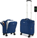16 Inch Underseat Carry On Luggage with Wheels Softside Small Suitcases Personal Item Bag with Pocket Travel Luggage for Men Women Business Overnight Bag(Blue)
