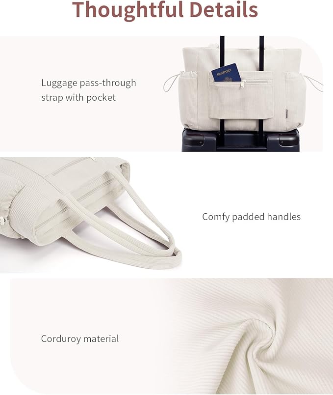 ECOHUB Tote Bag for Women, Work Tote Bags with Laptop Compartment, Large Corduroy Tote Bag with Stanley Cup Holder