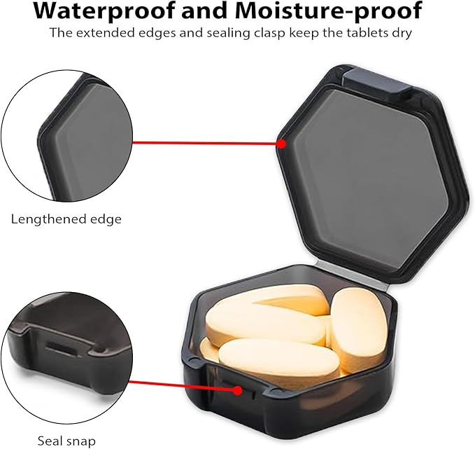 Small Pill Case Travel Pill Box Cute Pill Organizer for Purse Portable Daily Medicine Organizer 1 Compartment Pill Holder for Vitamins, Fish Oil, Supplements