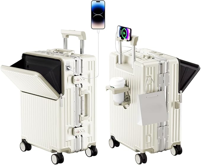 Zipperless Luggage, Polycarbonate Aluminum Hard Shell, Expandable Carry-On Suitcase with Spinner Wheels, Hard Shell Suitcase, 24 Inch Cabin