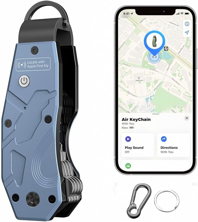 Air Keychain, Key Organizer Works with Apple Find My, Built-in airtag Chips, Holds 2-6 Keys, Car Key Chains with GPS Tracker, Key Finder, Minimalist Key Holder for Men and Women, (iOS Only) (Blue)