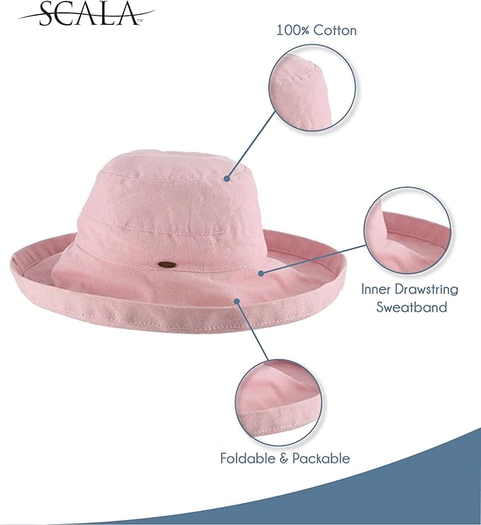 Scala Women's Cotton Hat with Inner Drawstring and Upf 50+ Rating