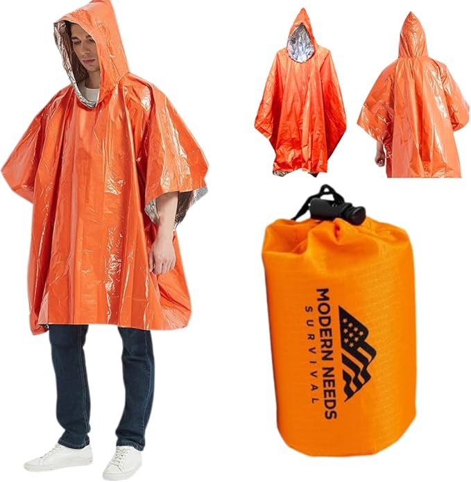 Emergency Survival Jacket – Disposable Rain Ponchos for Adults with Hood | Waterproof Ponchos for Women & Men | Compact Emergency Poncho for Travel, Outdoor Use, Camping & Survival Kits
