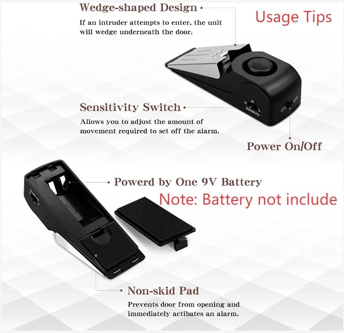 EMDMAK Door Stop Alarm with 120DB Siren Door Stop for Home & Travel (Black) (Pack of 2)