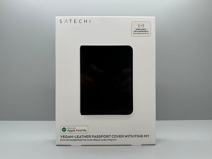 Satechi Passport Holder for Travel with Find My, Passport Cover with 4 Card Holder, Wireless Charging, and RFID protection – Travel Essential Vegan Leather Passport Holder – Black