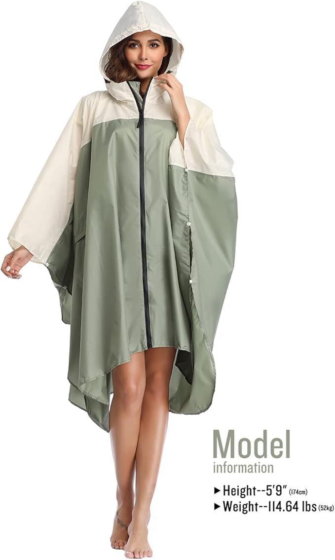 SaphiRose Unisex Rain Poncho Hooded Waterproof Raincoat for Adults Women