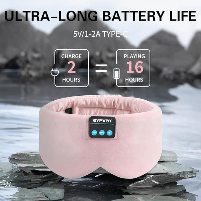 Sleep Mask Bluetooth 5.4 Headphones Soft Wireless Headband Eye Mask Blackout with Microphone (Pink)