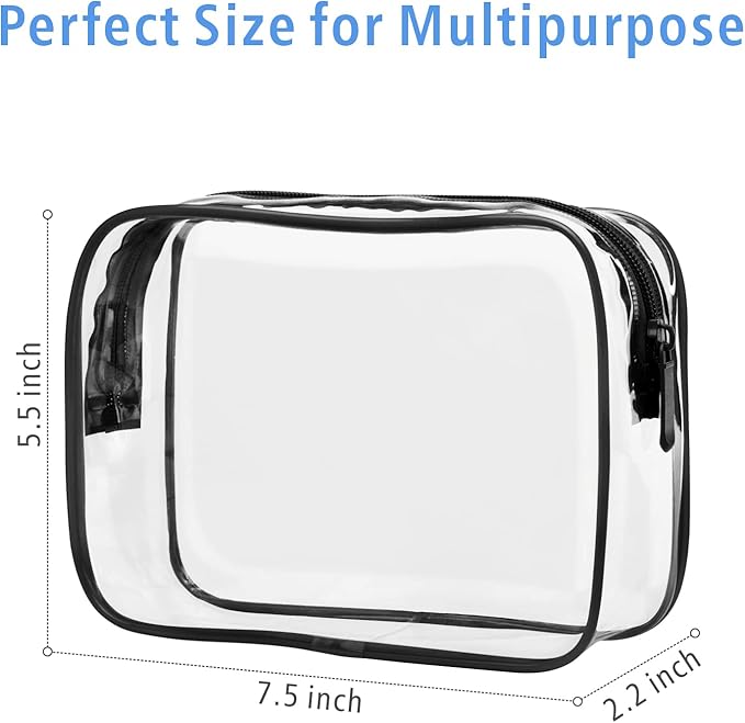 PACKISM Clear Makeup Bags, 4 Pack Quart Size Travel Bag TSA ApprovedTravel for Toiletries, Cosmetic Bags Carry on Clear Toiletry TSA Approved Toiletry, Black