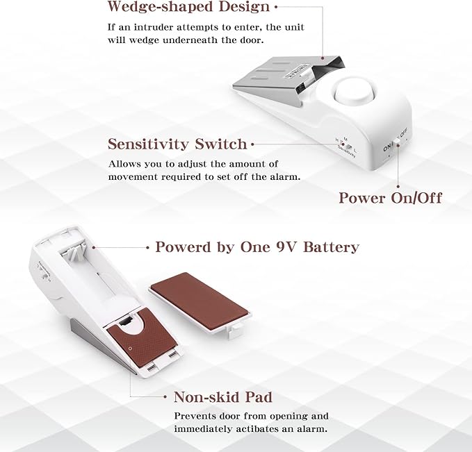 EMDMAK Door Stop Alarm with 120DB Siren Door Stop for Home & Travel (White) (Pack of 4)