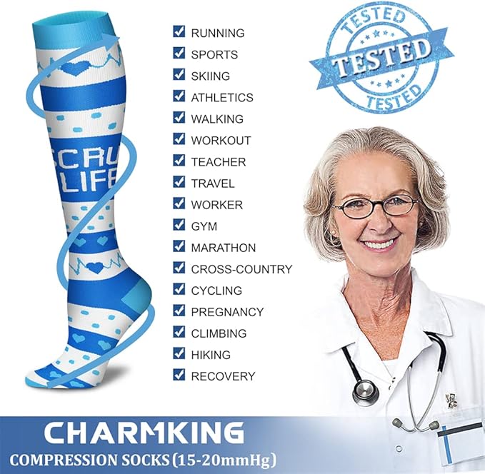 CHARMKING Compression Socks for Women & Men Circulation (3 Pairs) 15-20 mmHg is Best Support for Athletic Running Cycling