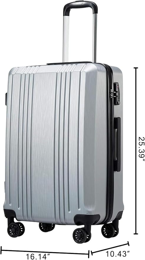 Coolife Luggage Suitcase PC+ABS with TSA Lock Spinner Carry on Hardshell Lightweight 20in 24in 28in (sliver, M(24IN))