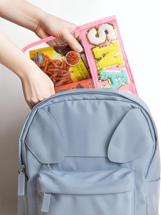 Snack Bag Clear Makeup Bag, Chenille Letter Clear Zipper Pouch Nylon Cosmetic Pouch Organizer Sunscreen Toiletry Bag Waterproof Summer Beach Organizer Travel Gifts for Women Girls