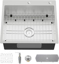 Stainless Steel Drop In Kitchen And Bar Sink - 25x22 Inch Single Bowl Topmount Bar Sink Come With SS Grid,Silicon Mat,Drain Strainer Set