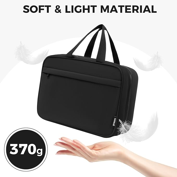 Toiletry Bag For women,Portable Hanging Organizer,4 Leakproof Compartment for full-sized Conditioner, Brushes Set, Makeup Accessories,Visible and easy to access.M-black