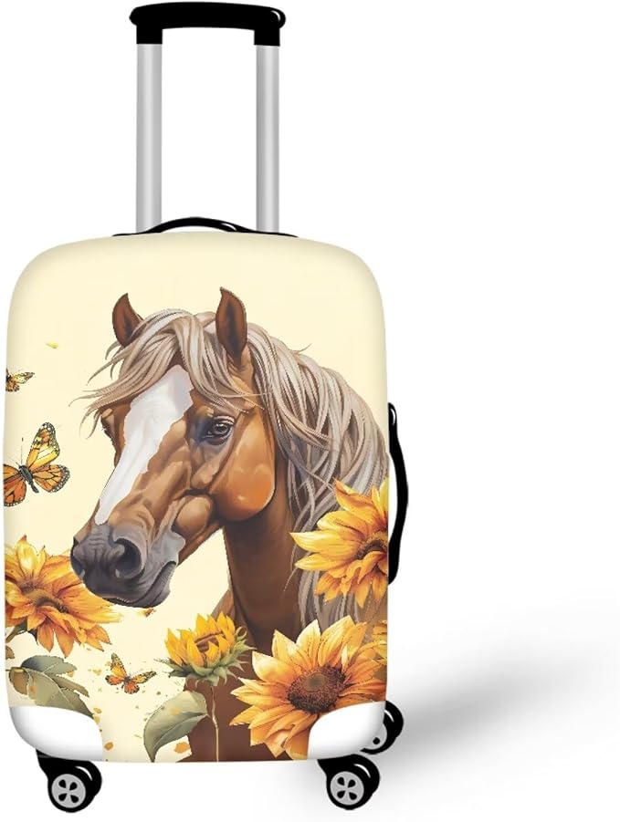 Horse Luggage Cover Universal Zip Suitcase Covers Elastic Spandex Fabric Baggage Cover Protector Butterfly Luggage Covers for Suitcase Non-Slip Baggage Case Covers(Sunflower), 22-25 Inch