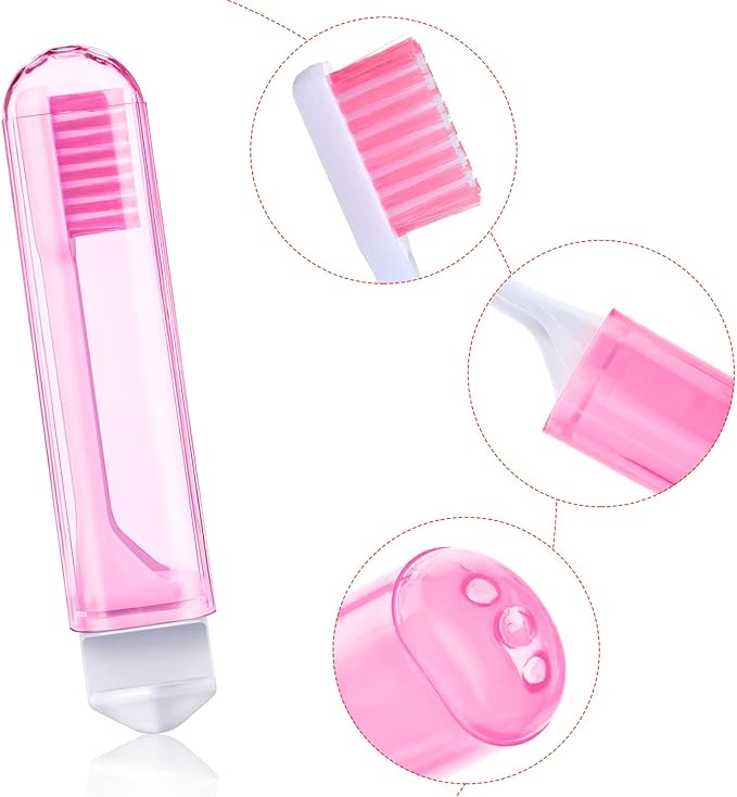 Patelai 8 Pieces Travel Toothbrush Set, Soft Bristle Mini Foldable Tooth Brush with Case, Individually Wrapped Small Portable Travel Size Toiletries Stuff for Camping (Bright Color)