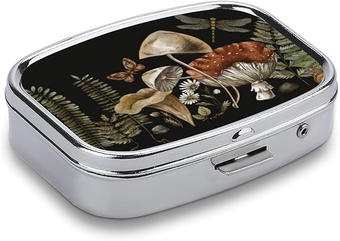 Metal 2 Compartment Pill Organizer Travel Friendly Portable Compact Pill Box Cute Pill Case to Hold Vitamins,Fish Oil,Supplements,Meds,Tablet for Purse,Pocket. (Plant)