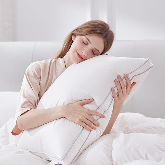 Globon Luxury Feather Down Pillow Standard Queen Size,Firm Gusseted Bed Pillows for Sleeping, Hotel Collection Fluffy Pillow, 18"X26", Pack of 1