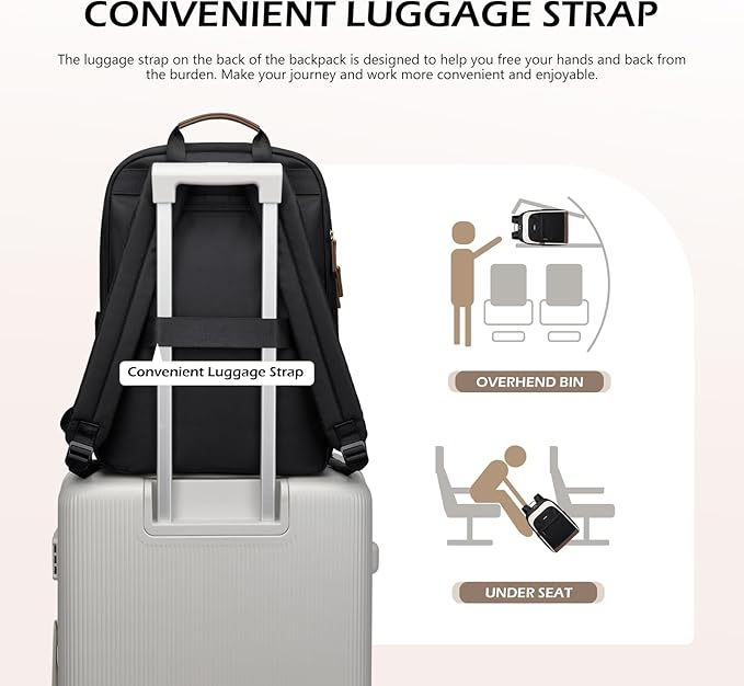Laptop Backpack for Women Travel Carry On Bag Weekender Business Multilayer Personal Item Backpack,16 Inch,WBlack