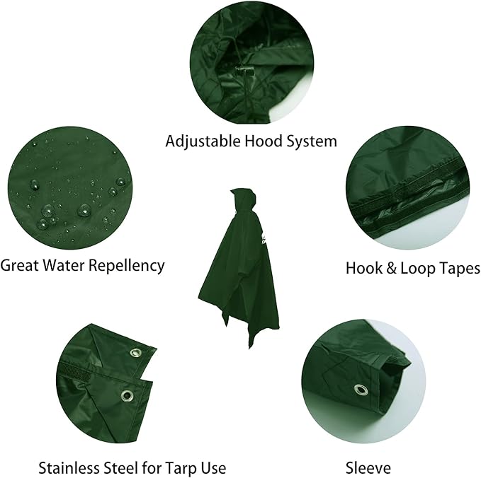 longsinger Rain Poncho for Adult, Waterproof Rain Poncho with Hood and Sleeve, Ideal for Hiking, Hunting, Camping