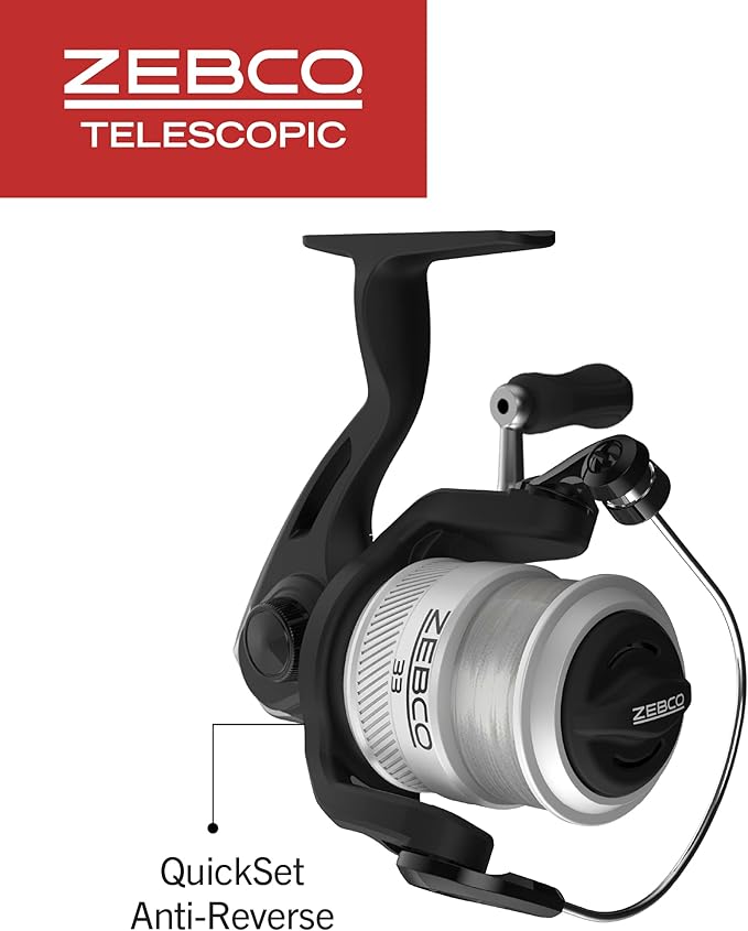 Zebco 33 Spinning Reel and Telescopic Fishing Rod Combo