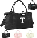 Initial Travel Duffel Bag Sports Gym Bag for Boys Teen Birthday Gifts,Black Personalized Weekender Bag Carry On Tote Bags for Men,Waterproof Overnight Luggage Bag Airplane Travel Essentials(Letter T)
