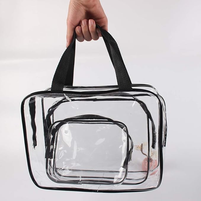 Hedume Set of 9 Clear Makeup Bags, TSA Approved Clear Toiletry Bag Set, Waterproof PVC with Zipper Handle Portable Travel Luggage Pouch