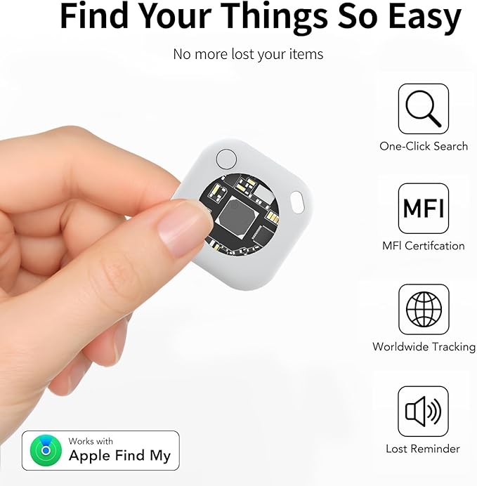 Air Tracker Tags-2 Pack, 5.3 Bluetooth Tracker Work, 100dB Sound, Smart Tag with Keychain/Lanyard, Item Finder for Luggage/Key/Suitcase, Replaceable Battery, Black.White，with Apple Find My (iOS Only)